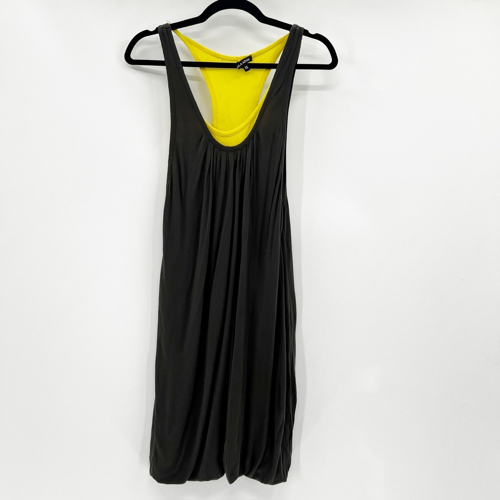 Laila Azhar Women's Tank‎ Dress Ruched Bubble Hem Yellow Lining Size XS